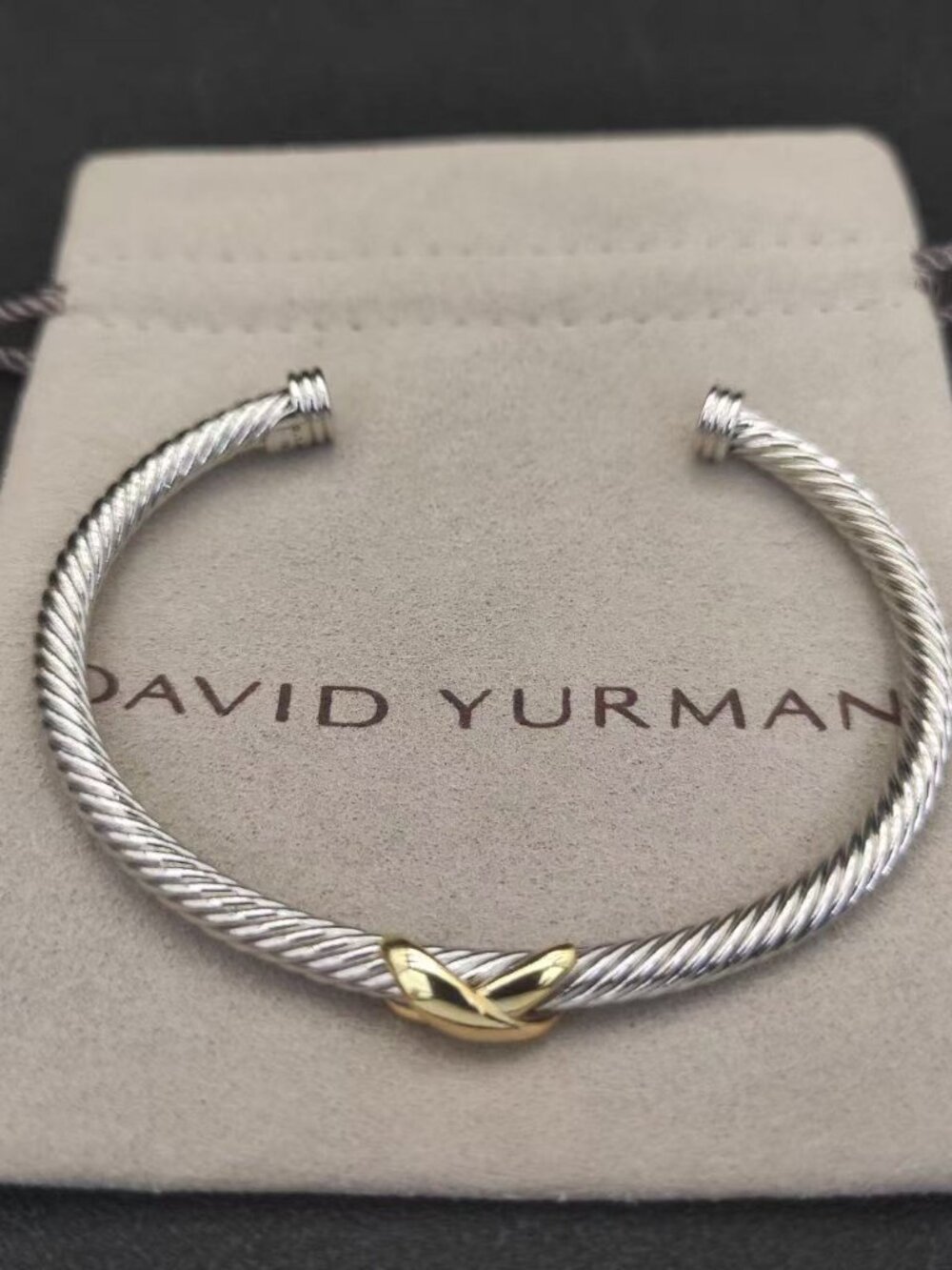David Yurman Two‑Tone X‑Accent Cable Open Cuff Bracelet